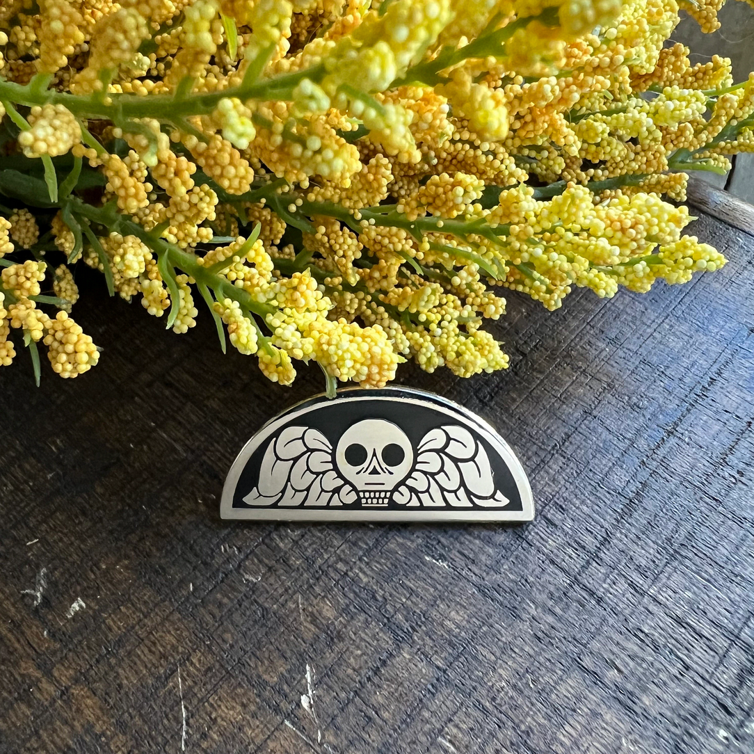 Death's Head Silver Enamel Pin (halloween fall historical)