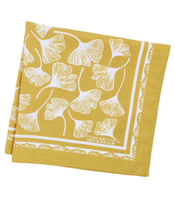 Ginkgo Leaf Bandana - 100% Cotton - Hand Printed - Yellow