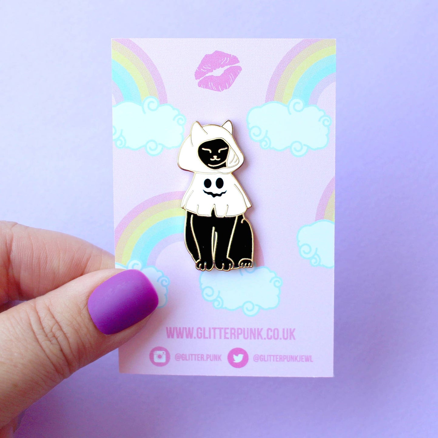 Halloween Cat in a Ghost Costume Enamel Pin
