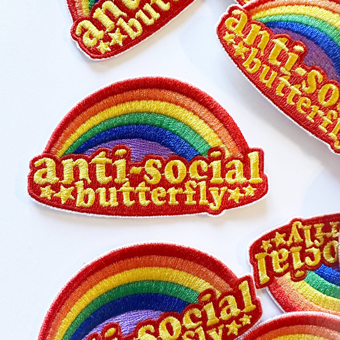 Anti-Social Butterfly Iron On Embroidered Patch