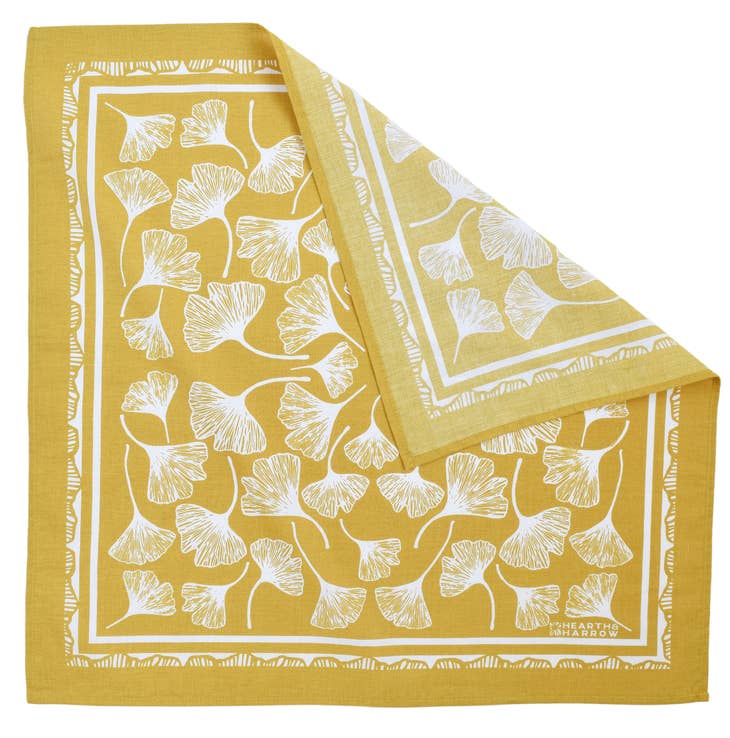 Ginkgo Leaf Bandana - 100% Cotton - Hand Printed - Yellow