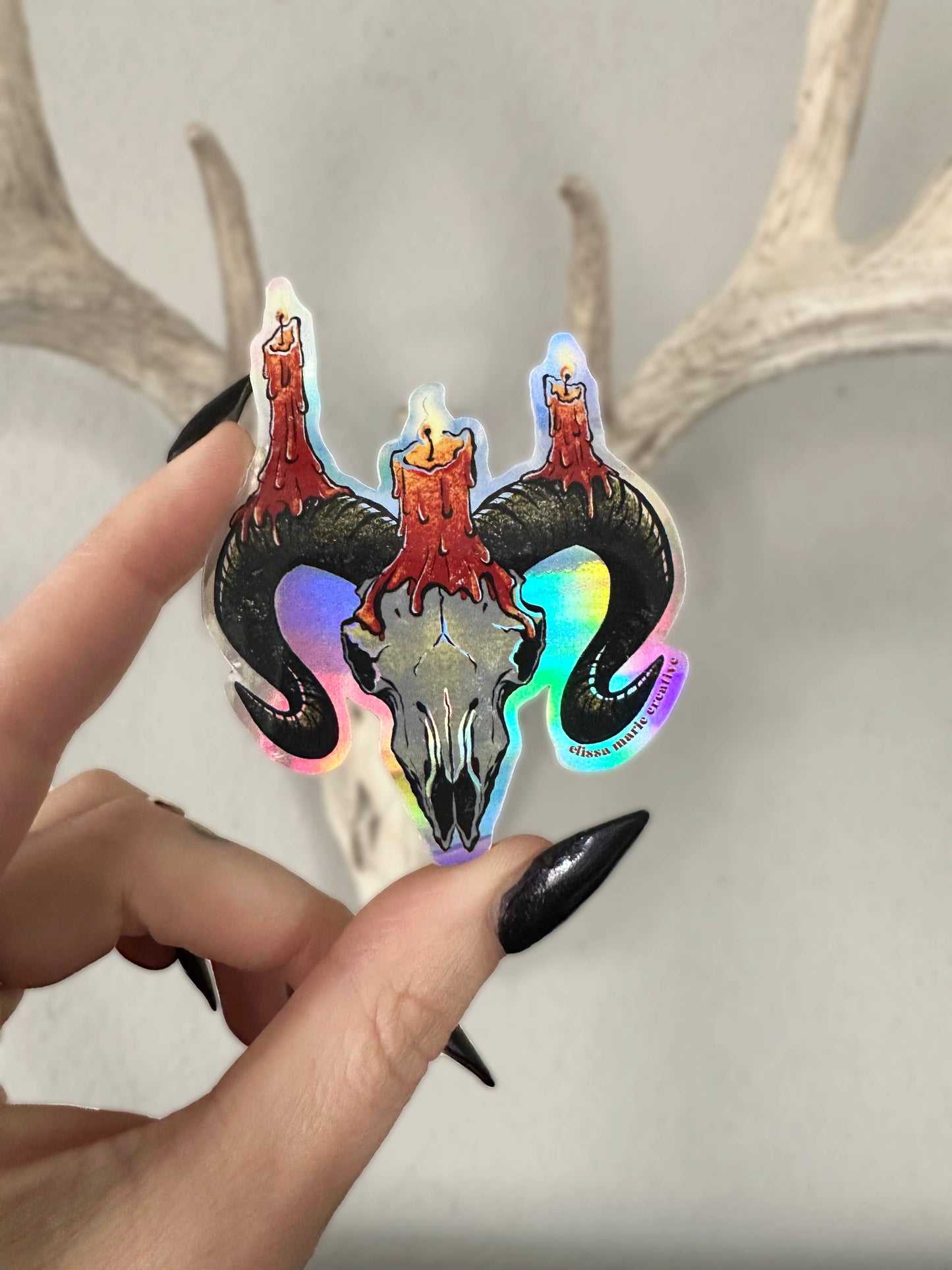 Ram Skull Holo Sticker | altar | candle magic | skulls