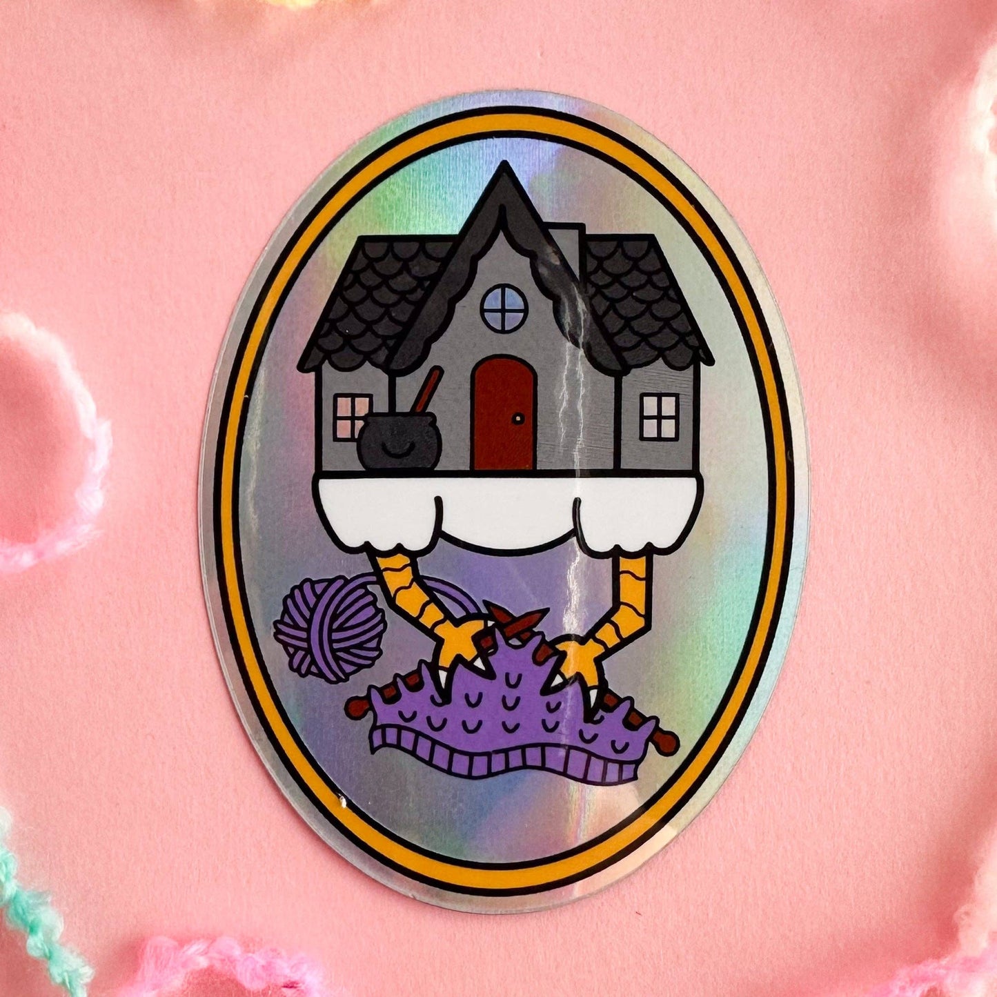 Baba Yaga Knitting Holographic Sticker