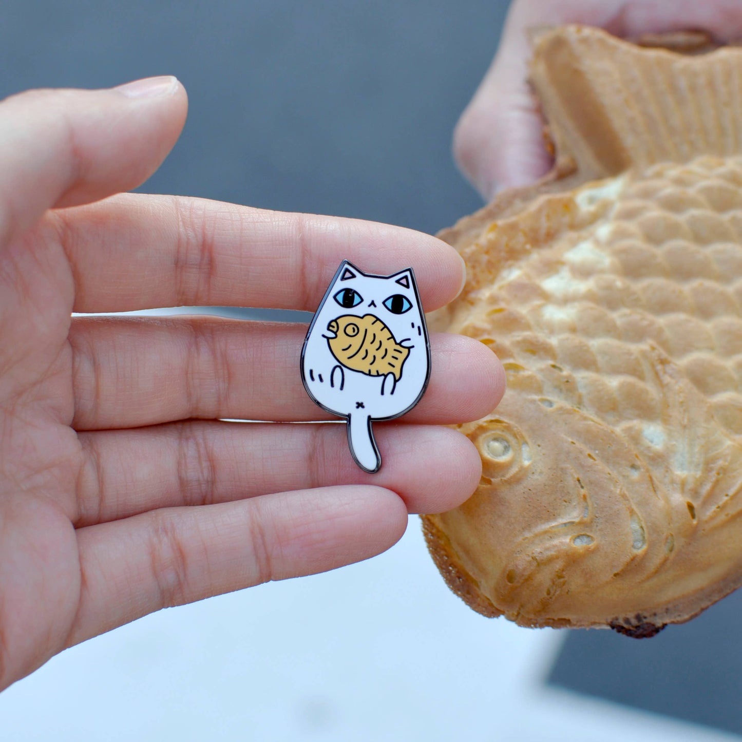 White Taiyaki Cat Enamel Pin