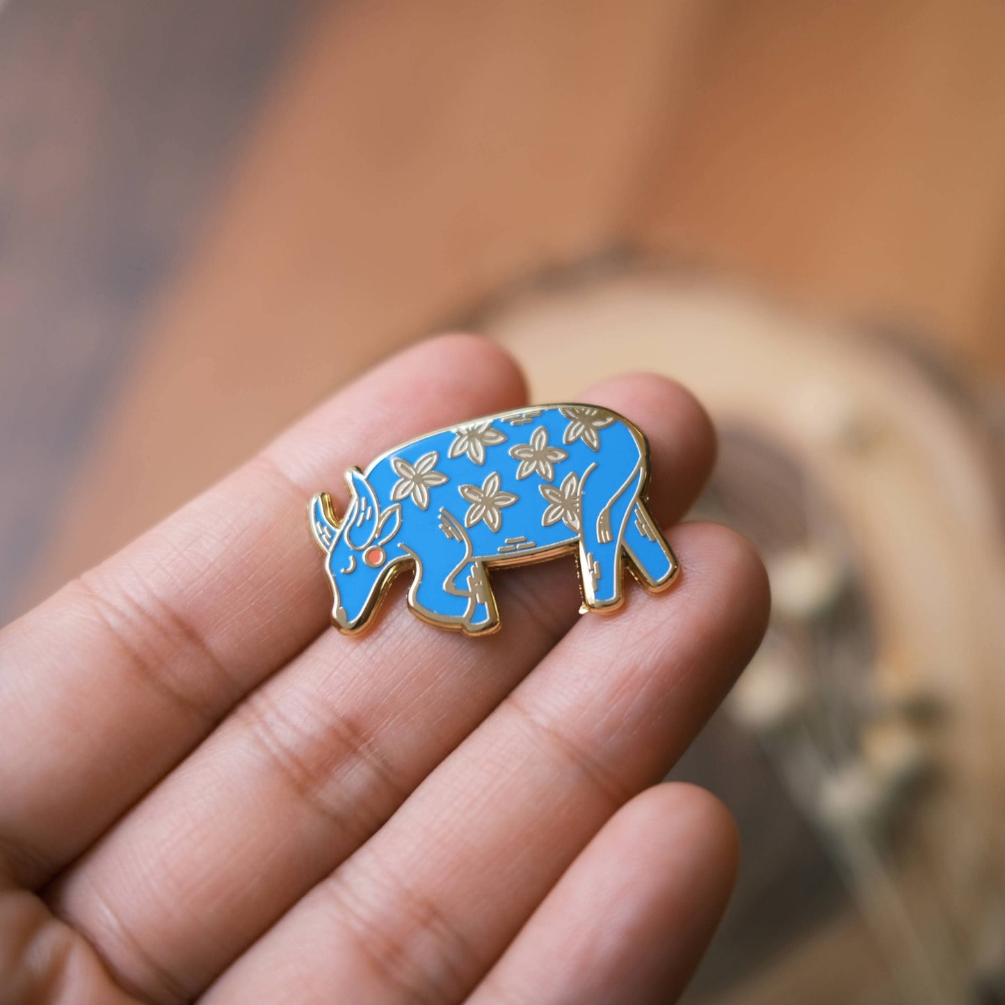 Blue Water Buffalo (w/ Sampaguita Jasmine Flower) Enamel Pin