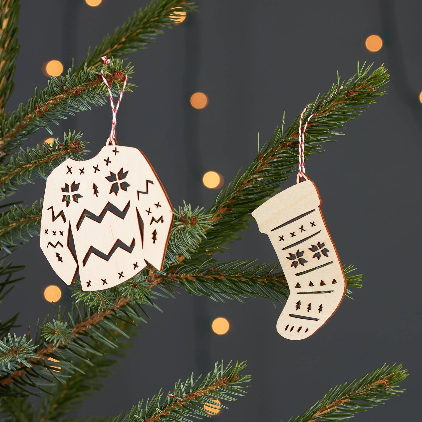 Sweater and Stocking Wooden Ornaments