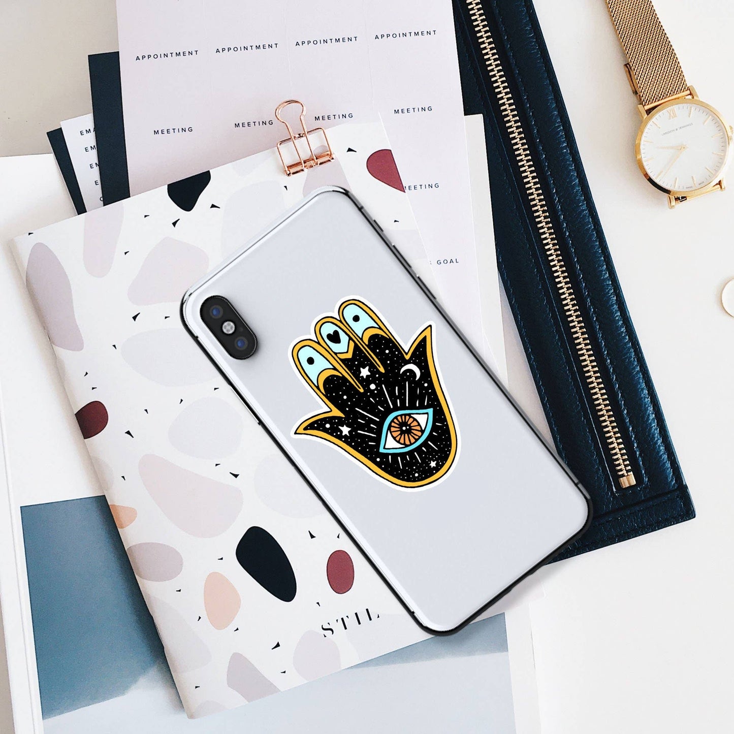 Galaxy Hamsa Hand Vinyl Sticker: Die Cut Unpackaged