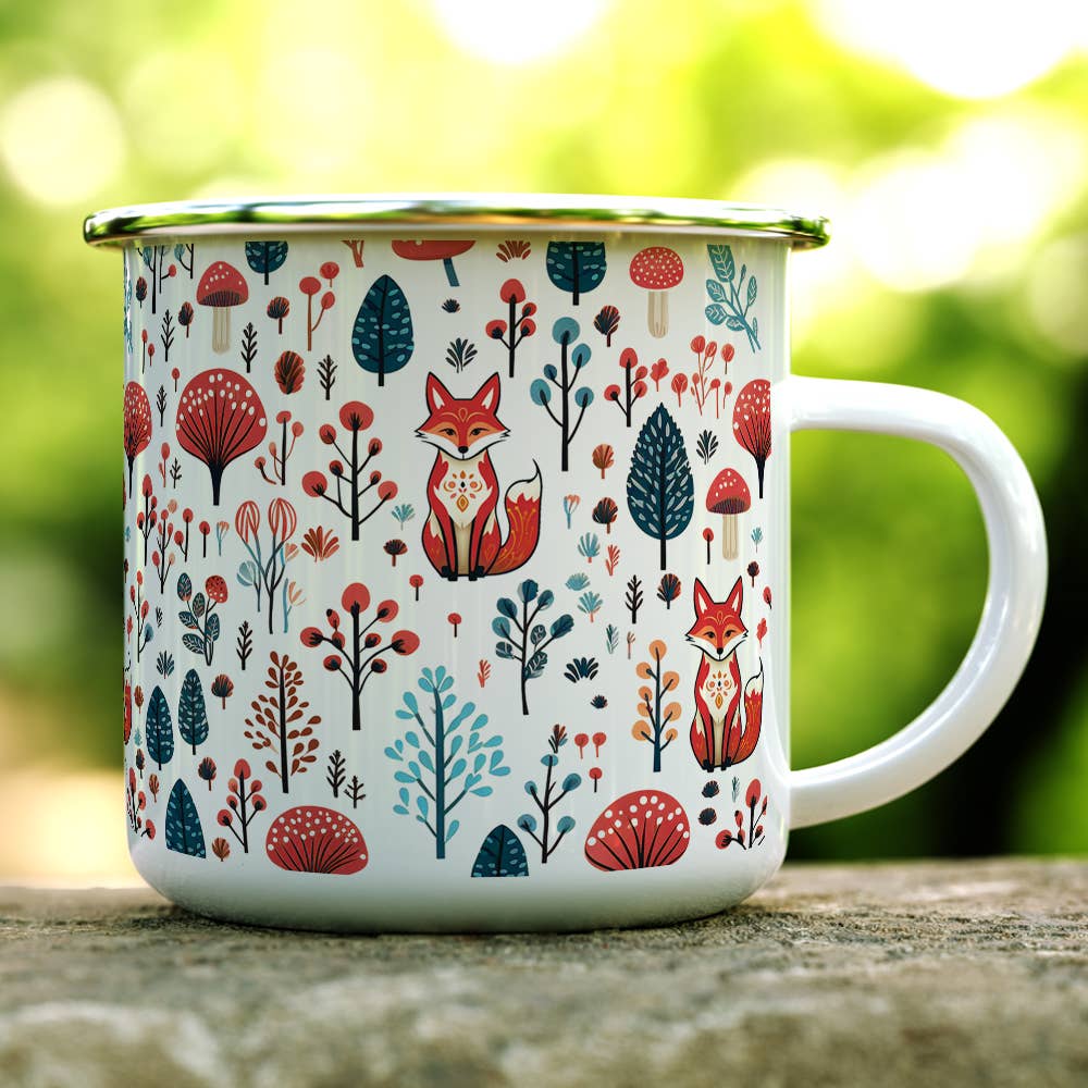 Woodland Forest Enamel Camping Mug, 16 oz