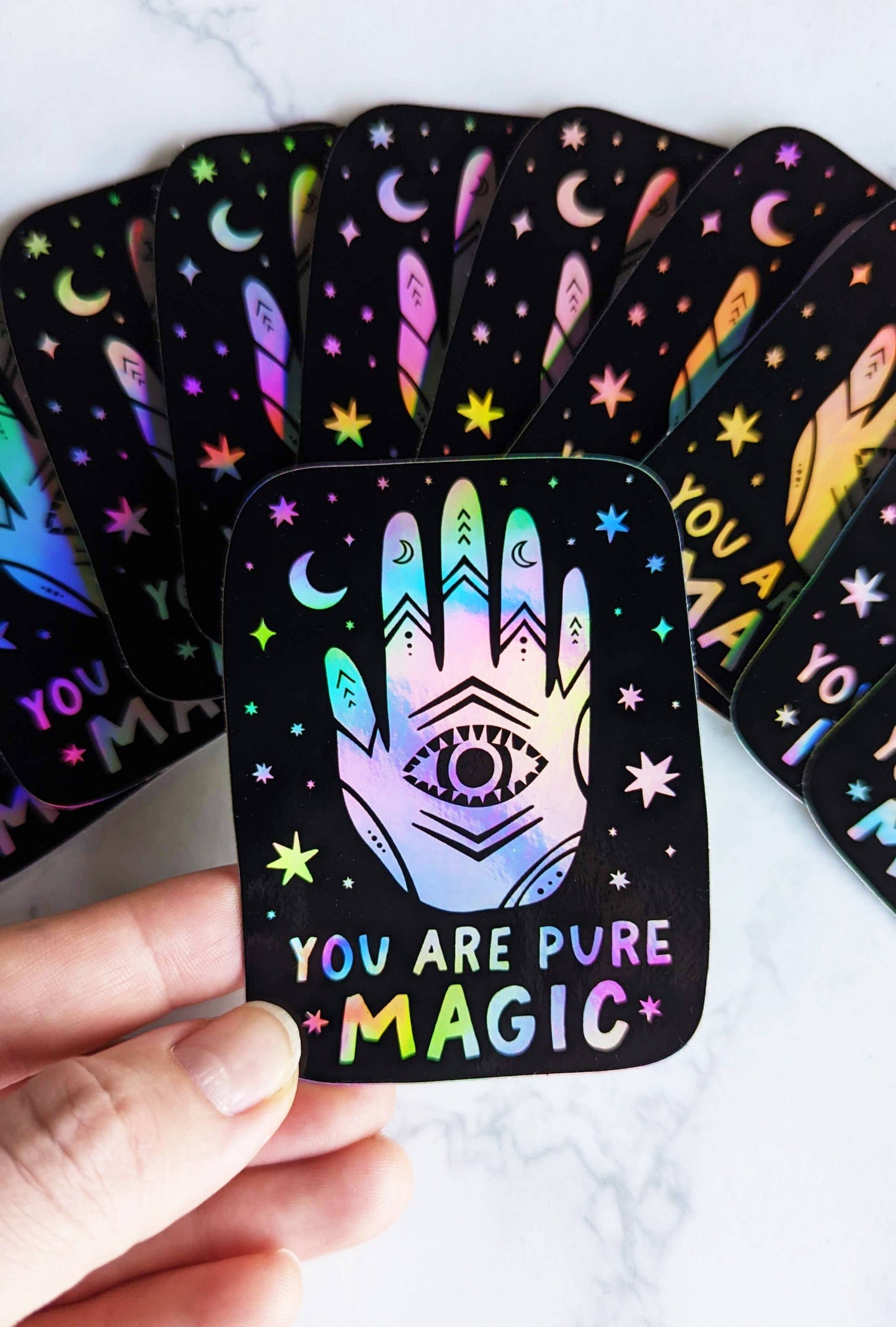 "You are Pure Magic" Hand Evil Eye Holographic Vinyl Sticker