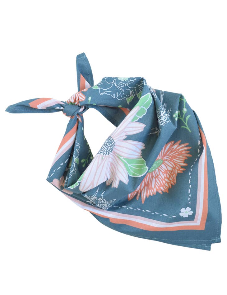 Calendula Blossom Bandana - 100% Cotton - Hand Printed Blue