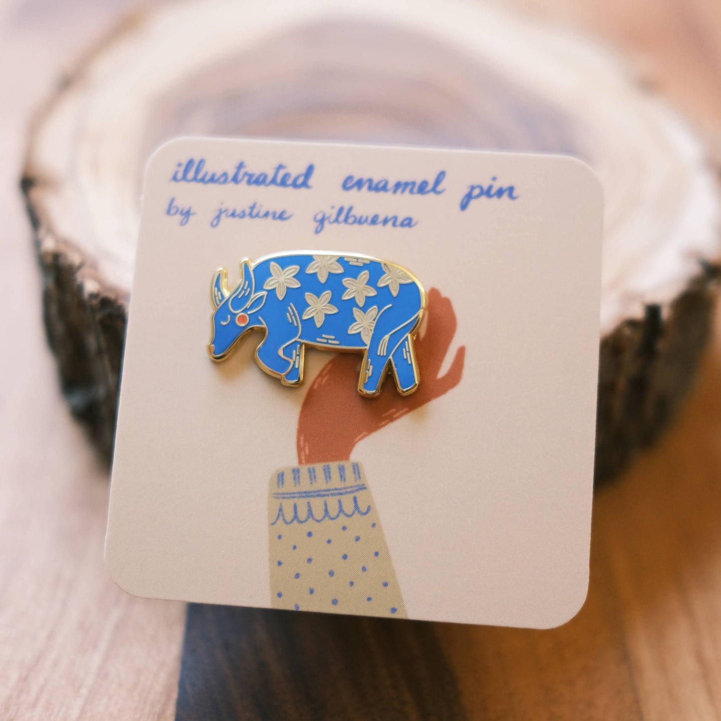 Blue Water Buffalo (w/ Sampaguita Jasmine Flower) Enamel Pin