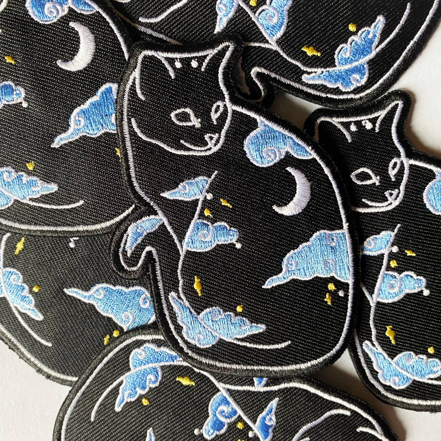 Celestial Night Sky Cat Embroidered Iron-On Patch