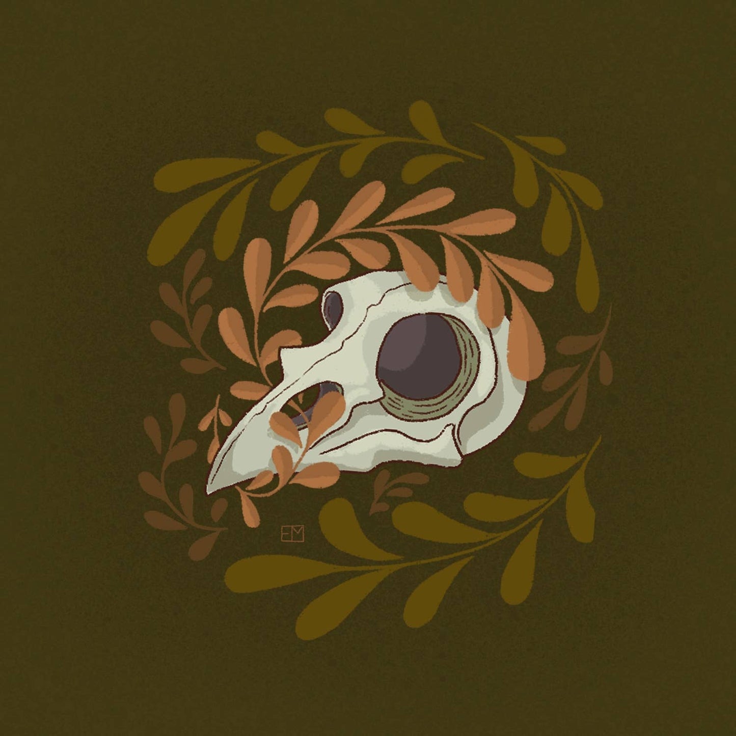 Bird Skull 5x5 Art Print | spooky | raven | crow | botanical | witchy