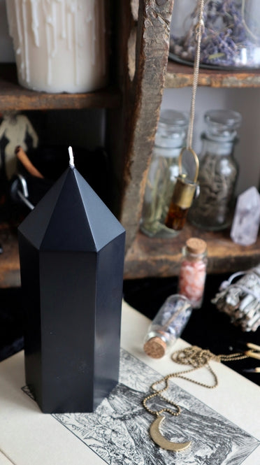 Obsidian Crystal Point Candle