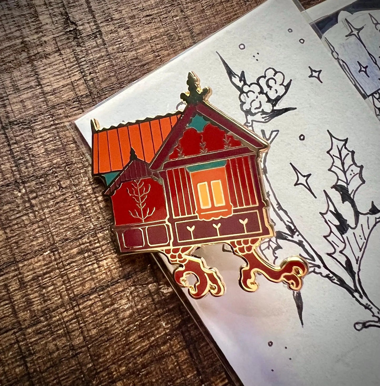 Baba Yaga House enamel pin (Folklore whimscal witchy brooch)
