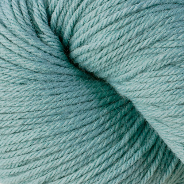 A close up of a skein of Berroco Vintage worsted weight yarn in pale aqua blue color