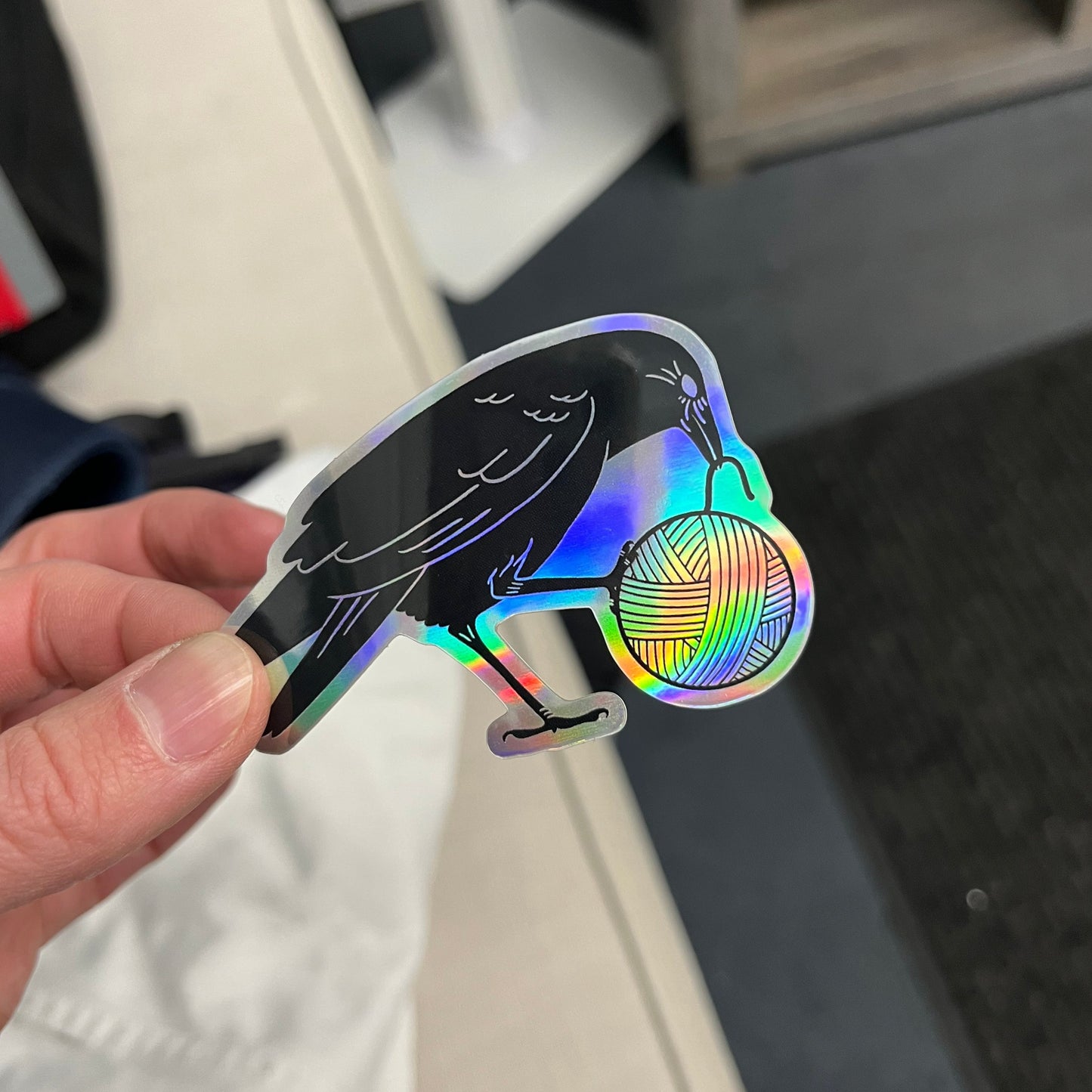 Crows Love Yarn Holographic Sticker by toil & trouble