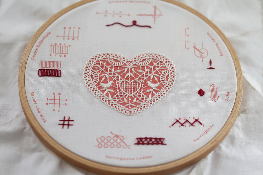 Lace Heart Embroidery Stitch Sampler By Kiriki Press