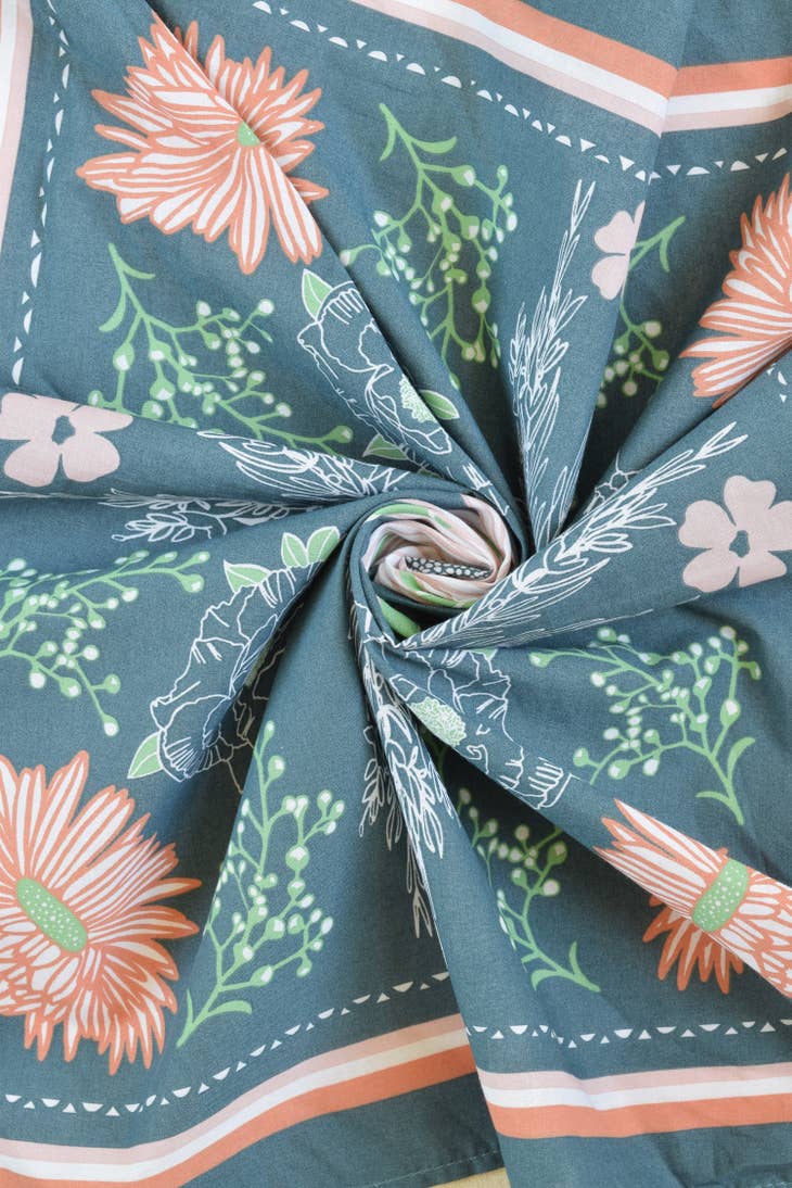 Calendula Blossom Bandana - 100% Cotton - Hand Printed Blue