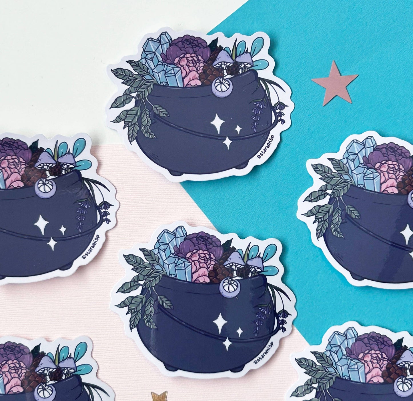 Cozy Magic - Mushroom Crystal Cauldron Vinyl Sticker