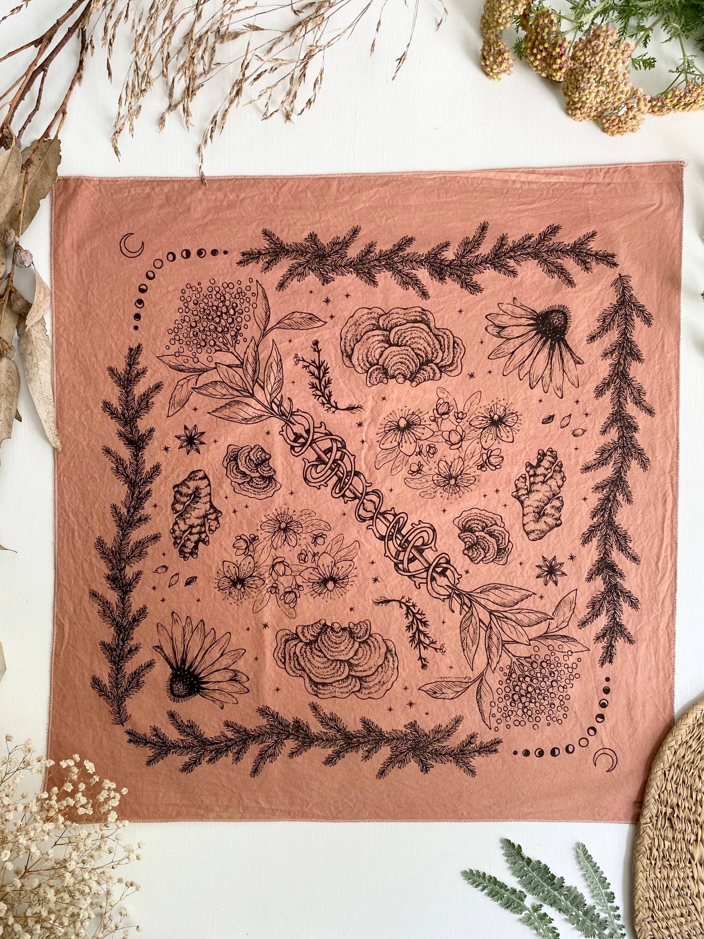 Bandana | Herbs of Protection | Plant Dyed | Rose