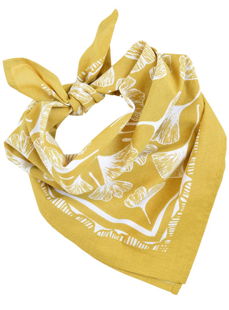 Ginkgo Leaf Bandana - 100% Cotton - Hand Printed - Yellow
