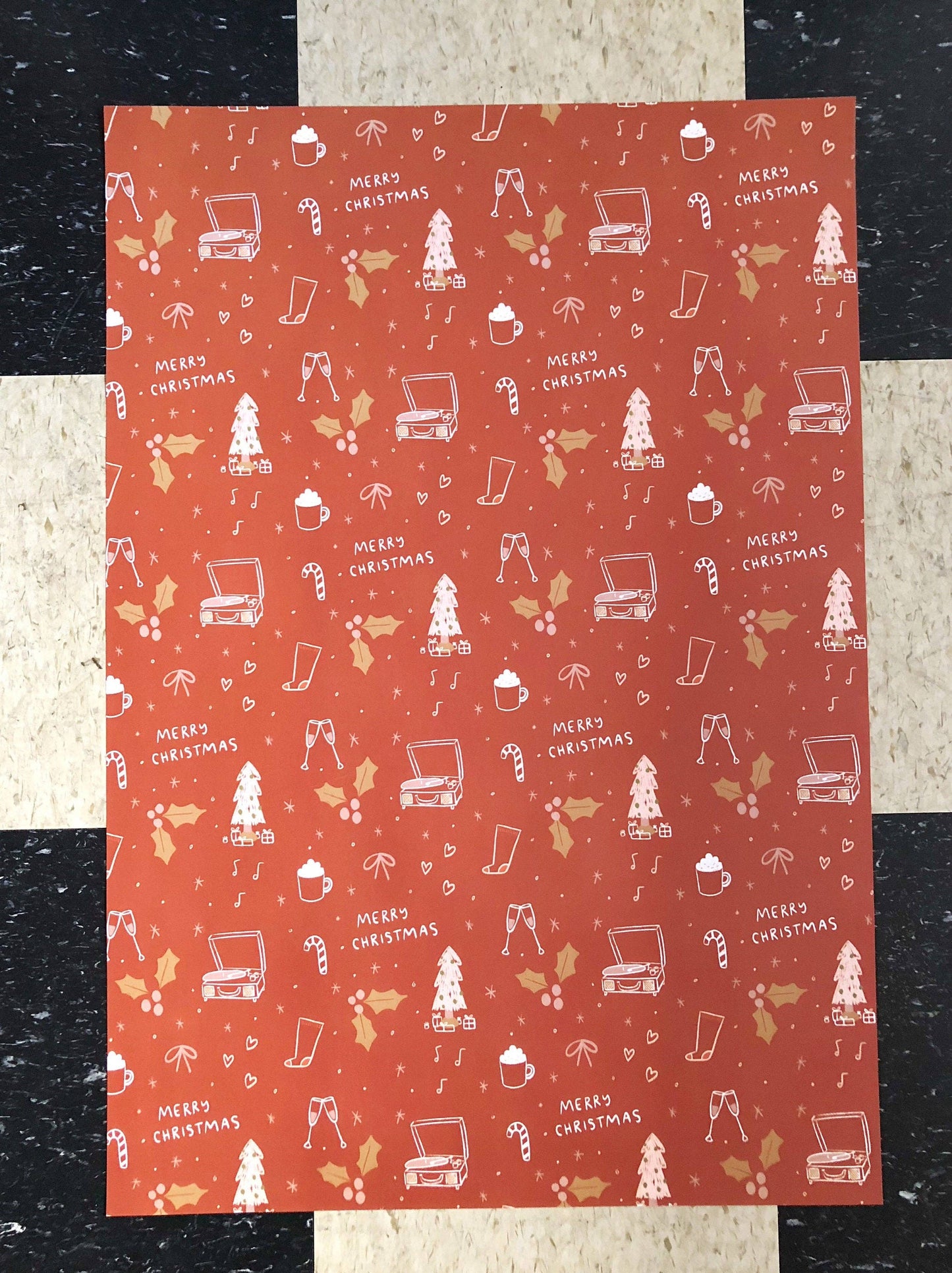 Rust Merry Christmas Wrapping Paper - 3 sheet roll