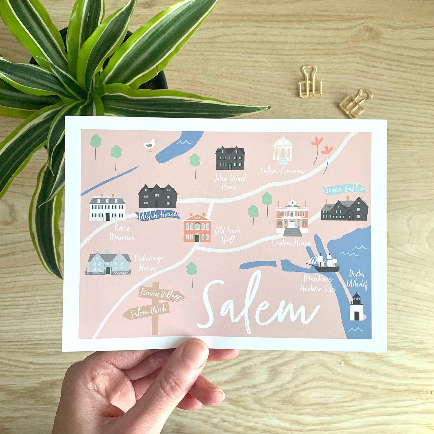 Salem Massachusetts Map Art Print (5x7)