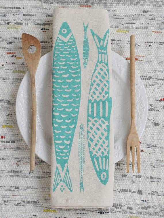 Sardines Tea Towel Tea Towel (Mint Green)