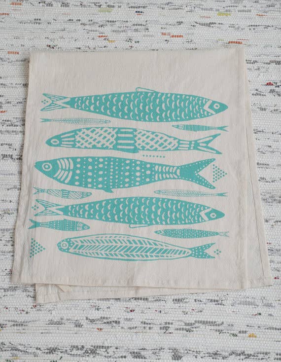 Sardines Tea Towel Tea Towel (Mint Green)