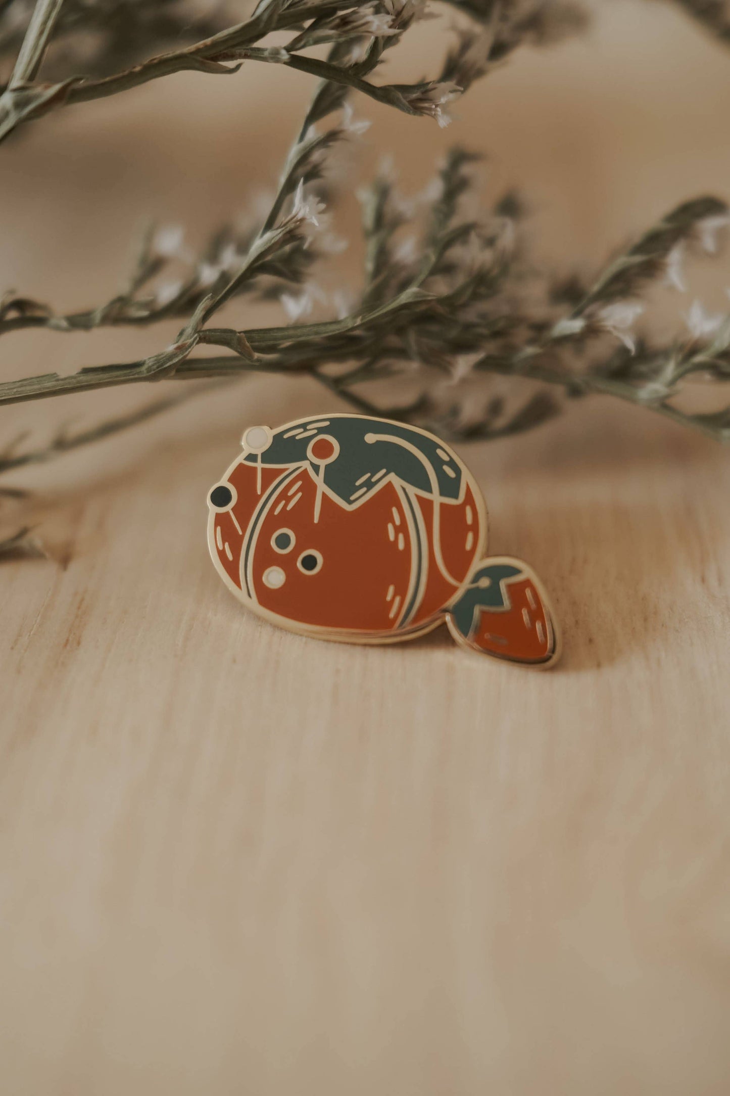 Tomato Pin Cushion Enamel Pin (With Locking Clasp)