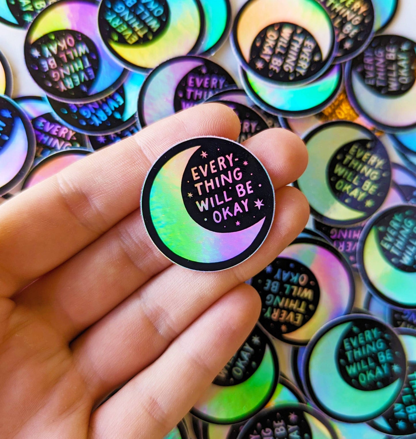 MINI Cute Moon Mental Health Rainbow Holographic Stickers