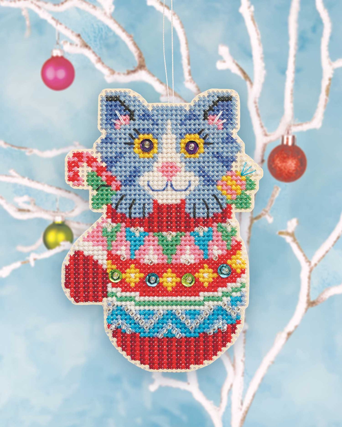 Mitten Kitten - Cross Stitch Ornament Kit