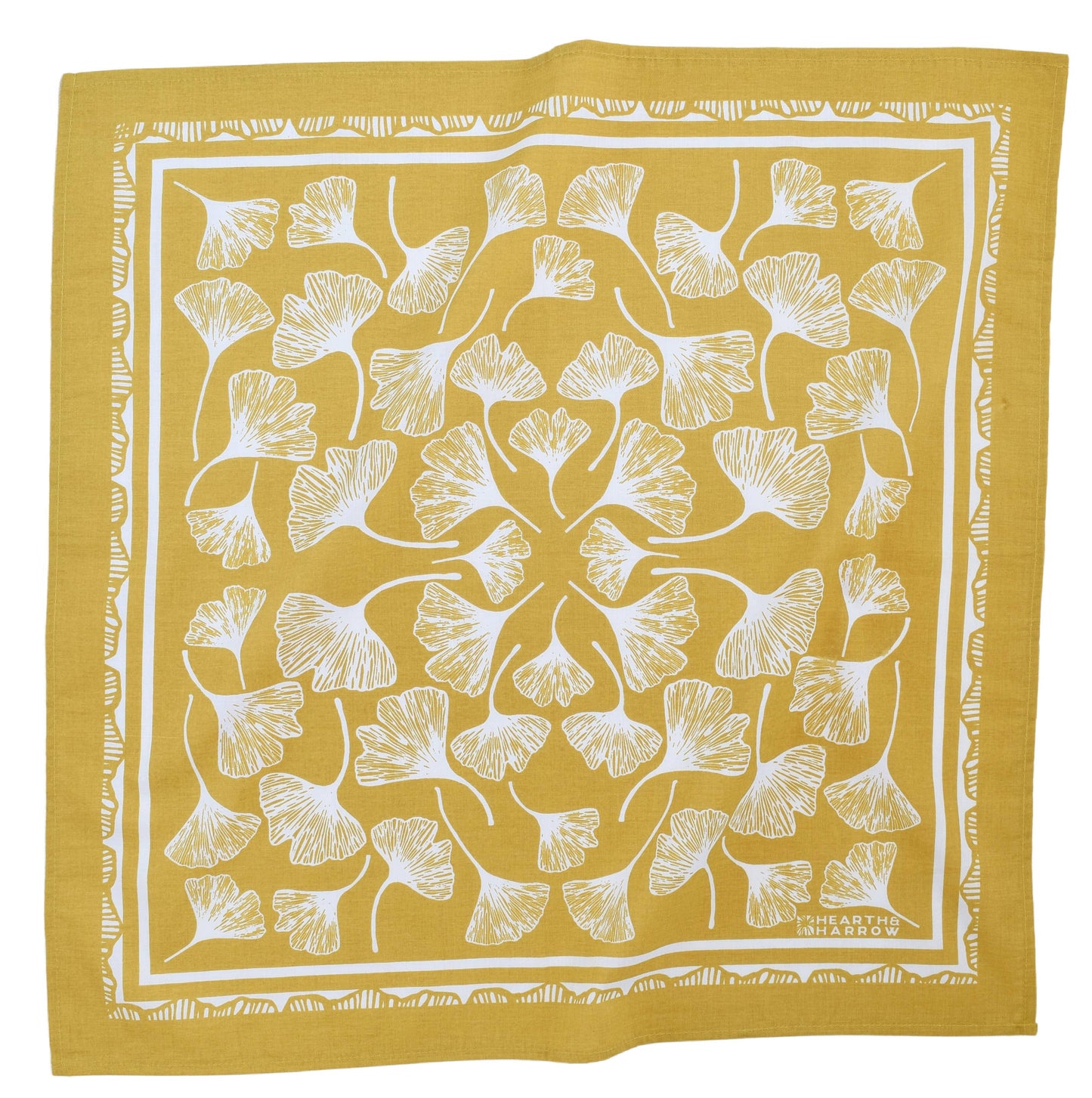 Ginkgo Leaf Bandana - 100% Cotton - Hand Printed - Yellow