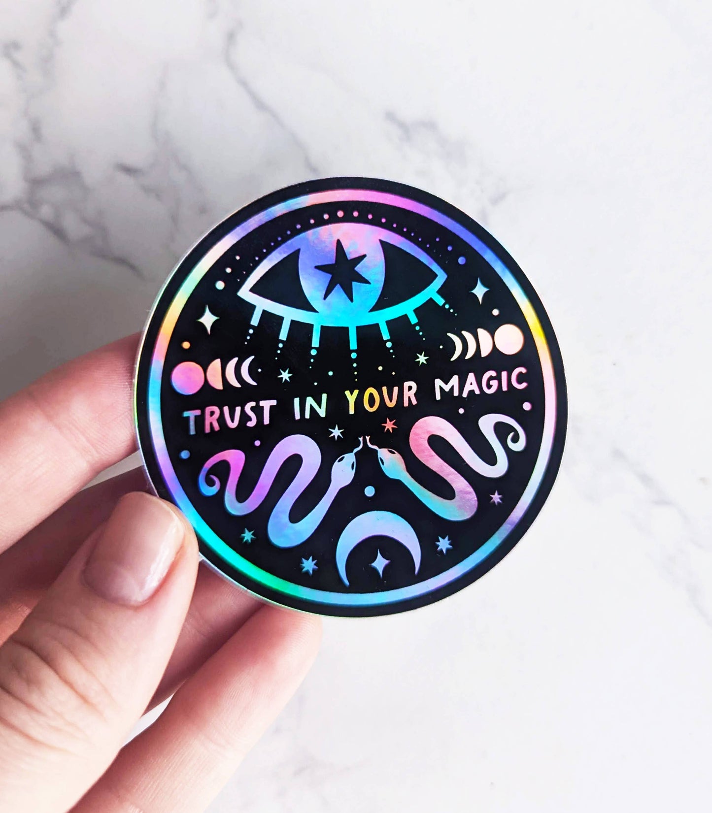 "Trust in Your Magic" Holographic Vinyl Snakes Eye Sticker