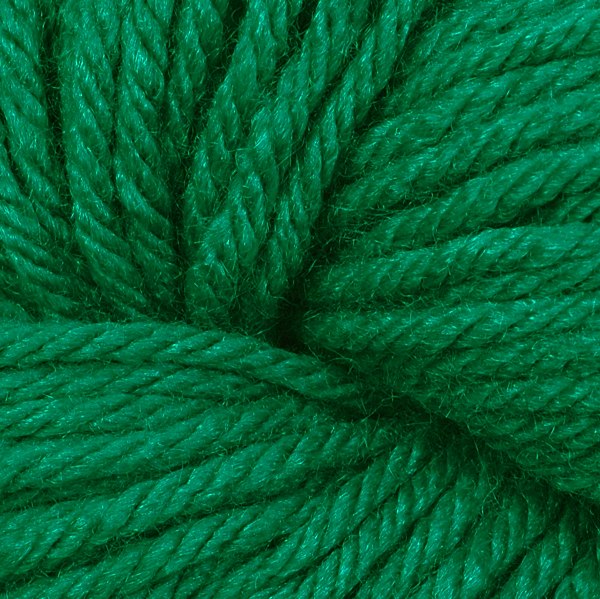 A close up of a skein of Berroco Vintage worsted weight yarn in deep green color
