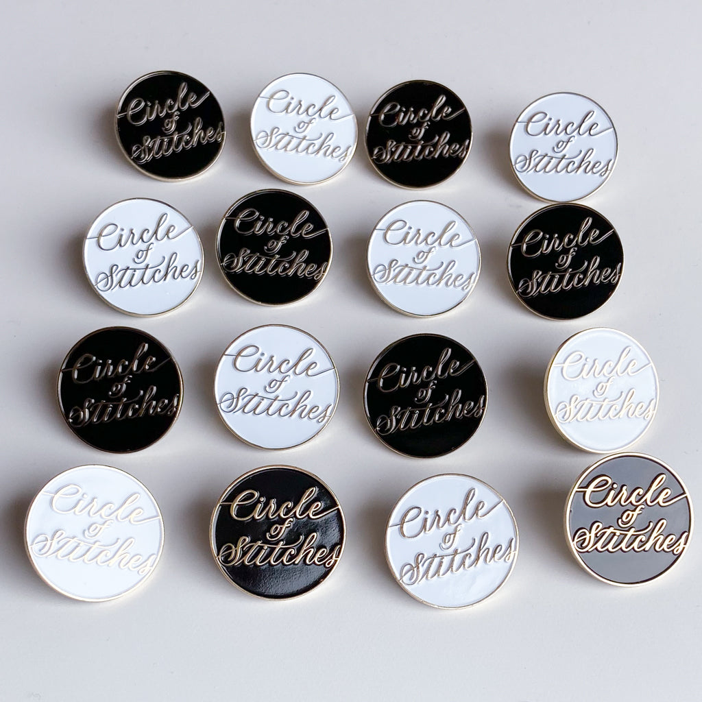 Circle of Stitches Enamel Pin - Black or White