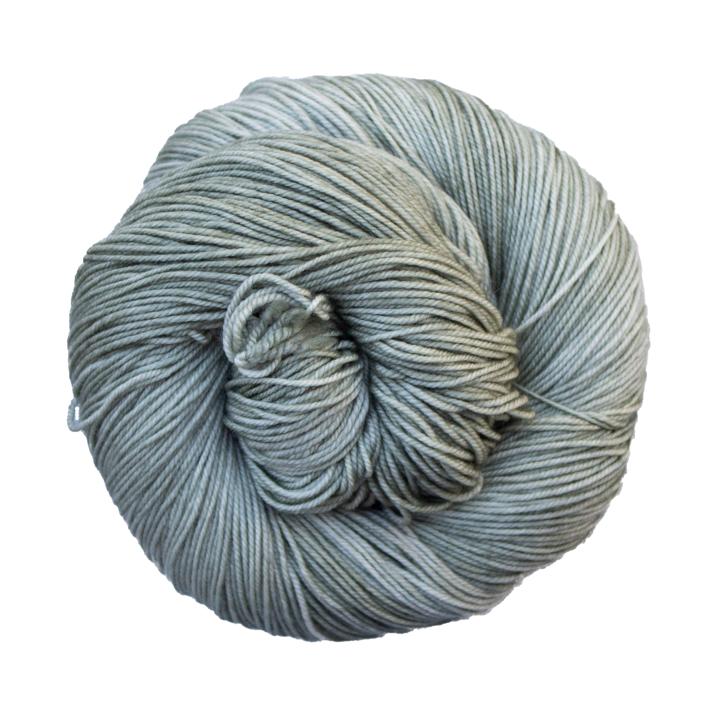 A close-up image of a skein of Malabrigo Sock yarn in pale green.