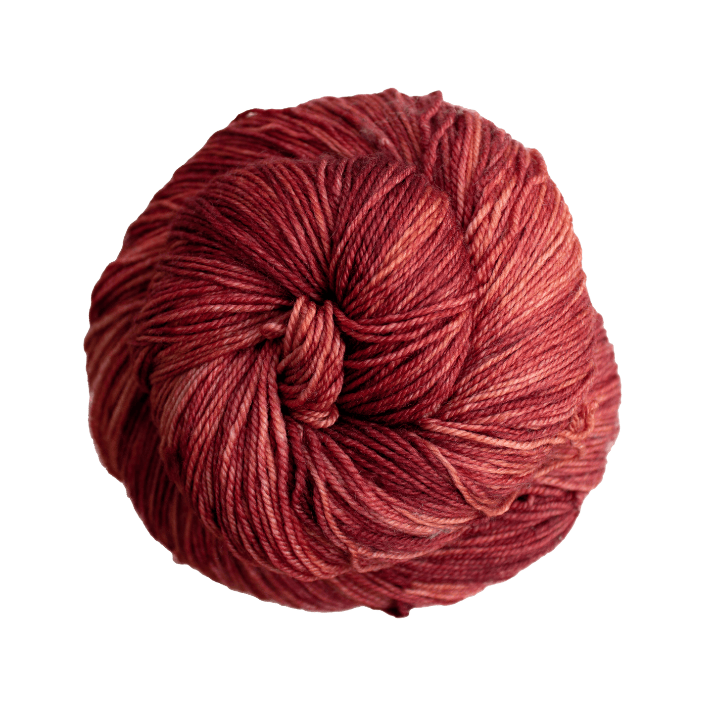 A close-up image of a skein of Malabrigo Sock yarn in red orange.