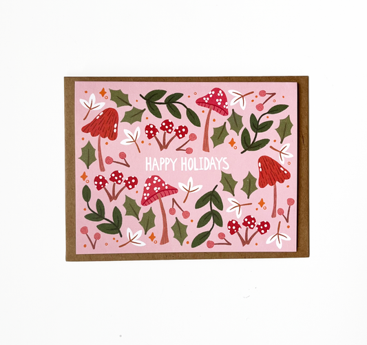 Mushroom Happy Holidays Card