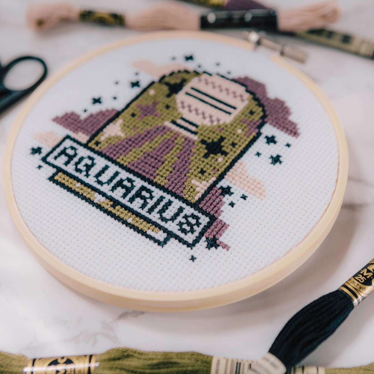 SALE - 'Aquarius' Zodiac Star Sign Cross Stitch Kit