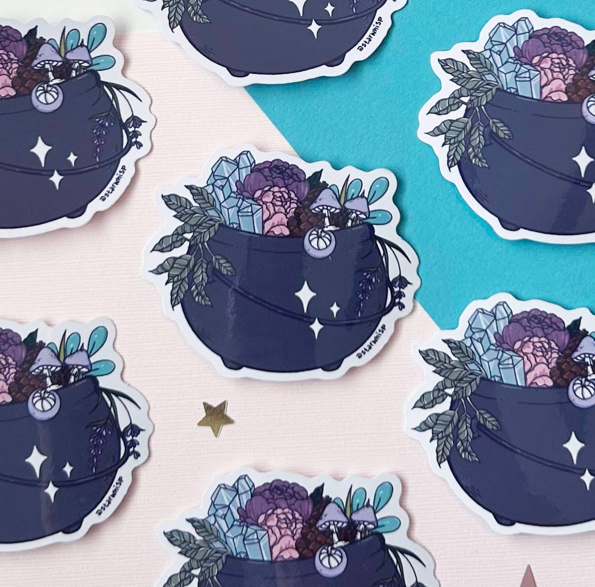 Cozy Magic - Mushroom Crystal Cauldron Vinyl Sticker