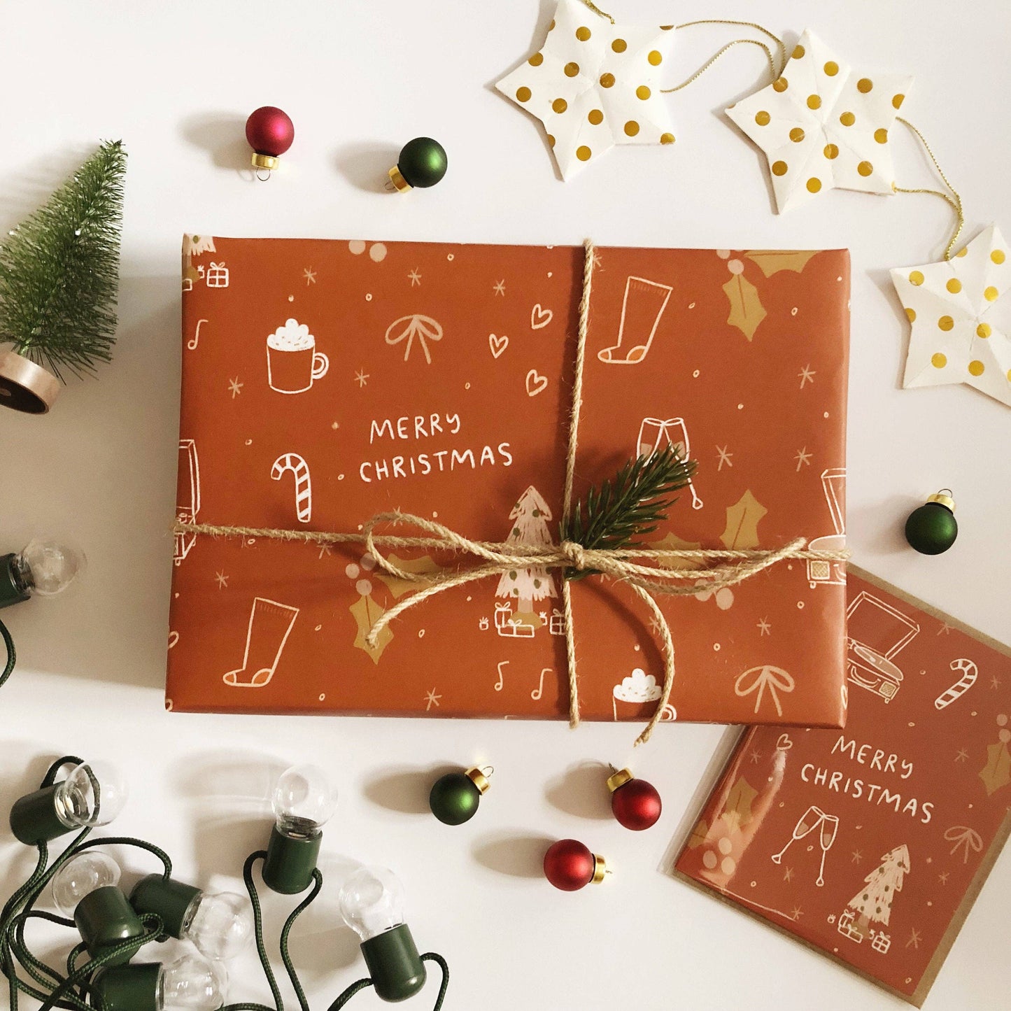 Rust Merry Christmas Wrapping Paper - 3 sheet roll