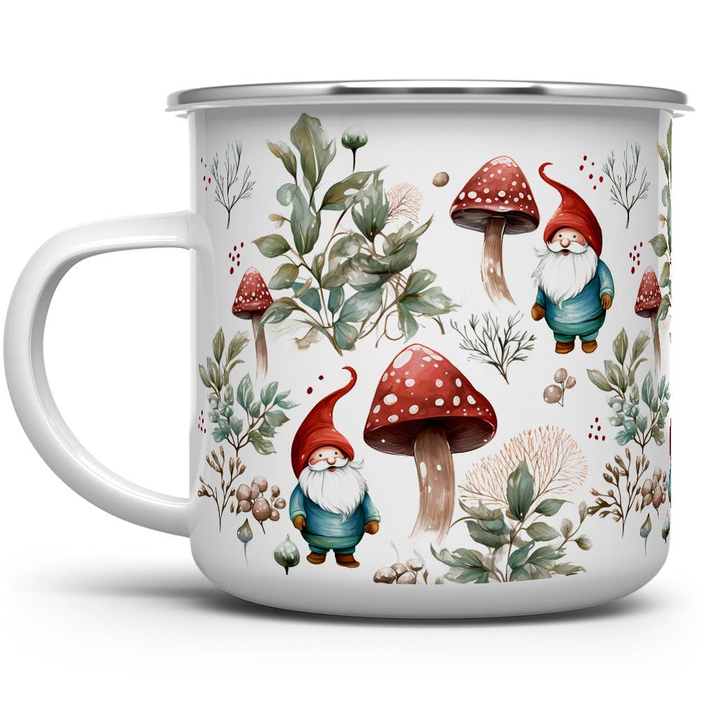 Woodland Mushroom Gnome Enamel Camp Mug, 16 oz