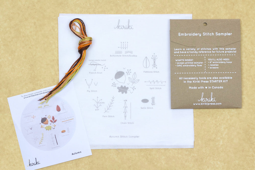 Autumn Embroidery Stitch Sampler Kit by Kiriki Press