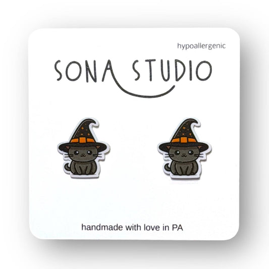 Witchy Black Cat Earrings 