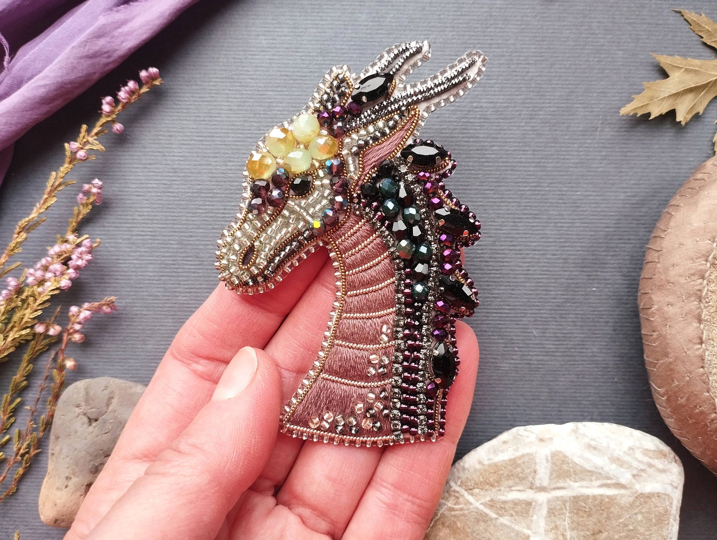 Bead Embroidery Dragon Brooch Kit: DIY Jewelry Making