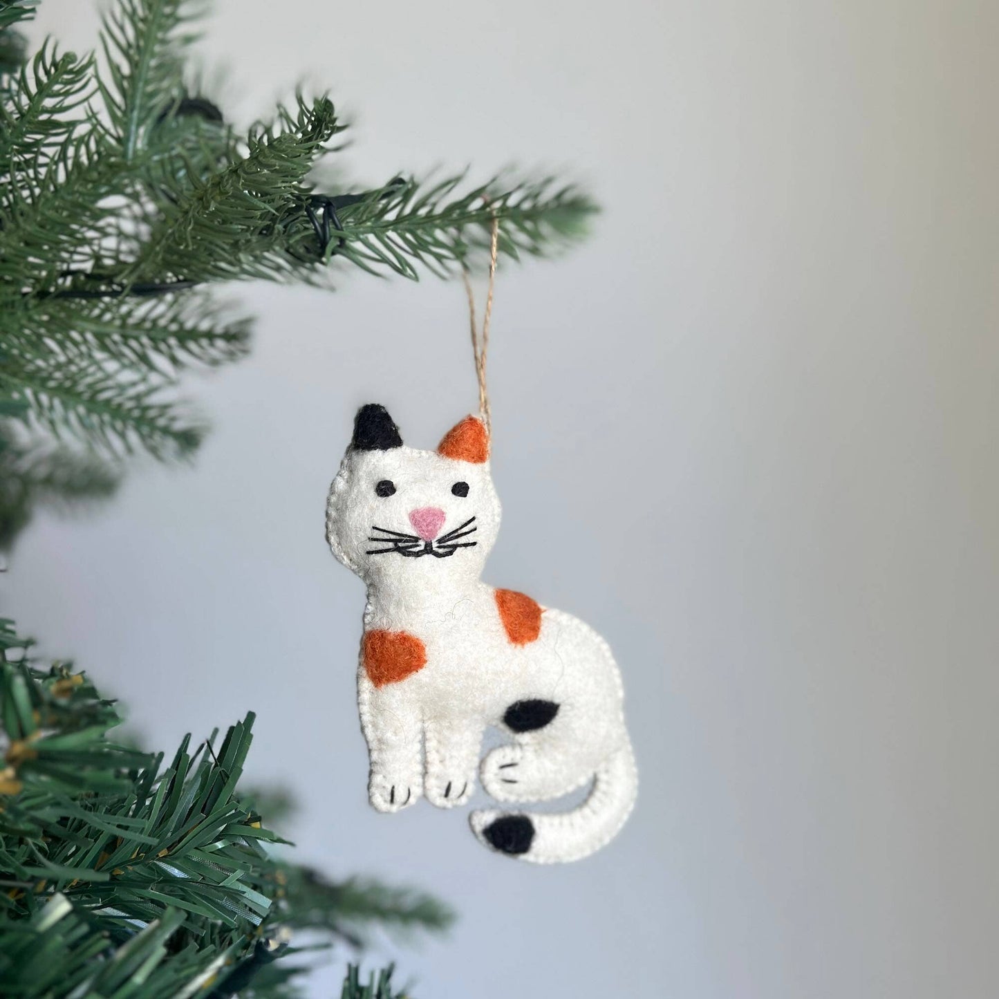 Felt Stitched Cat Ornament: Black, Gray, Tan, or Calico