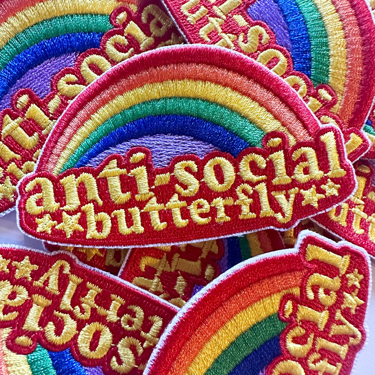 Anti-Social Butterfly Iron On Embroidered Patch