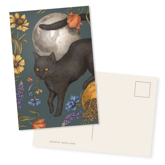 Black Cat and Full Moon Postcard 4” x 6”